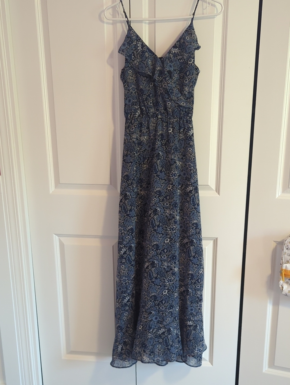 Banana Republic Blue Floral Maxi Dress with Ruffle V-Neck
